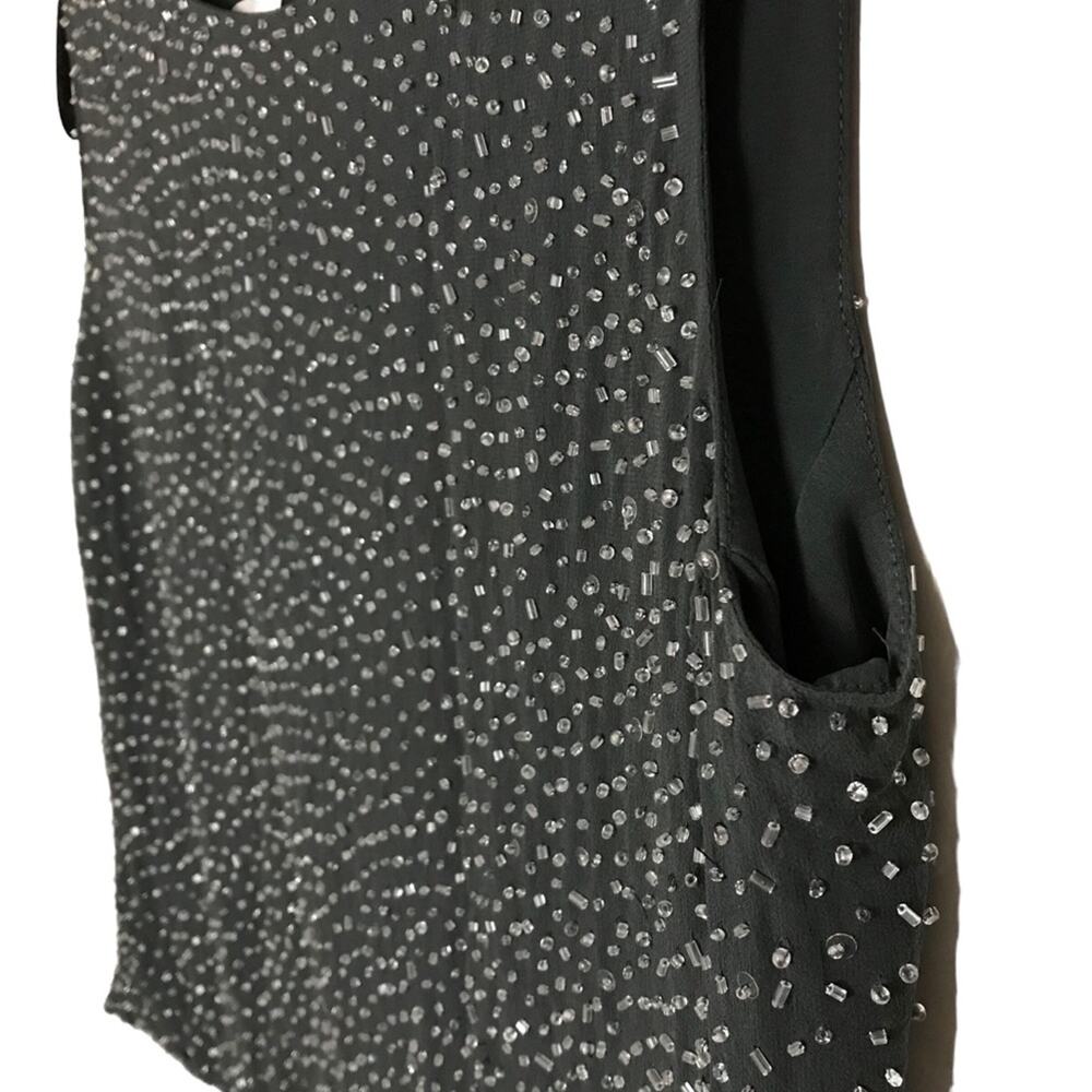Armani Collezioni Silk Beaded Lined Charcoal Grey Black Sleeveless Evening Top 6 - Picture 6 of 9